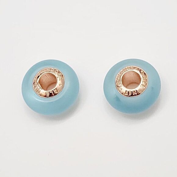 Pandora Matte Blue Murano Glass 2 Charms - Picture 2 of 4